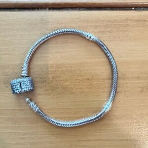 Pandora Bracelet Barrel Clasp with Clear Pave Zirconia